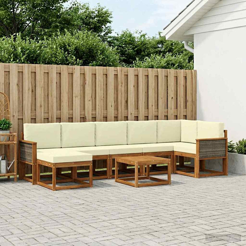Set de canapele de exterior 8 buc. Natural și Crem Poliester