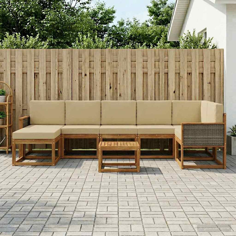 Set de canapele de exterior 8 buc. Natural și Bej Poliester