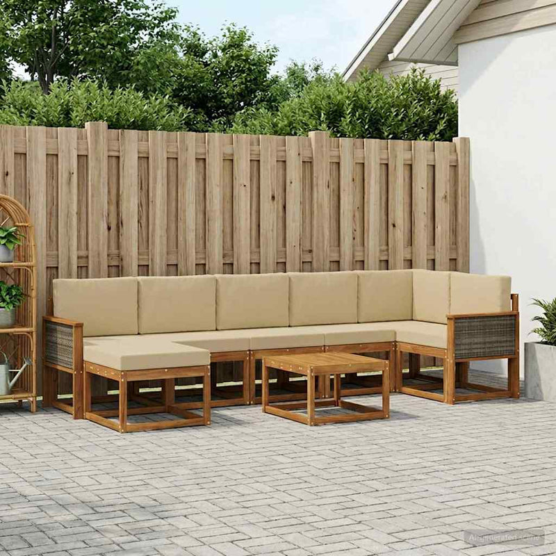 Set de canapele de exterior 8 buc. Natural și Bej Poliester
