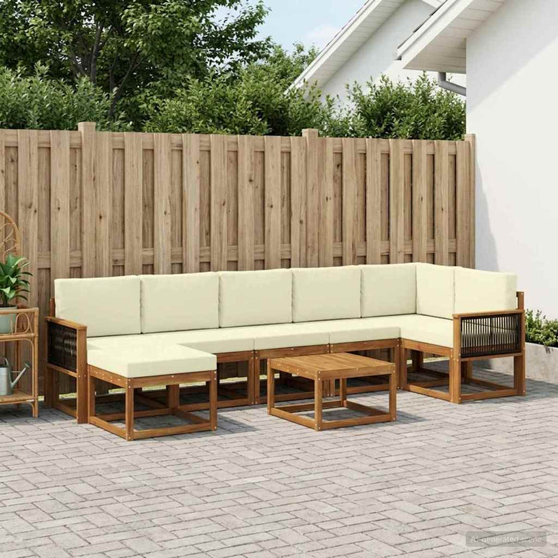 Set de canapele de exterior 8 buc. Natural și Crem Poliester