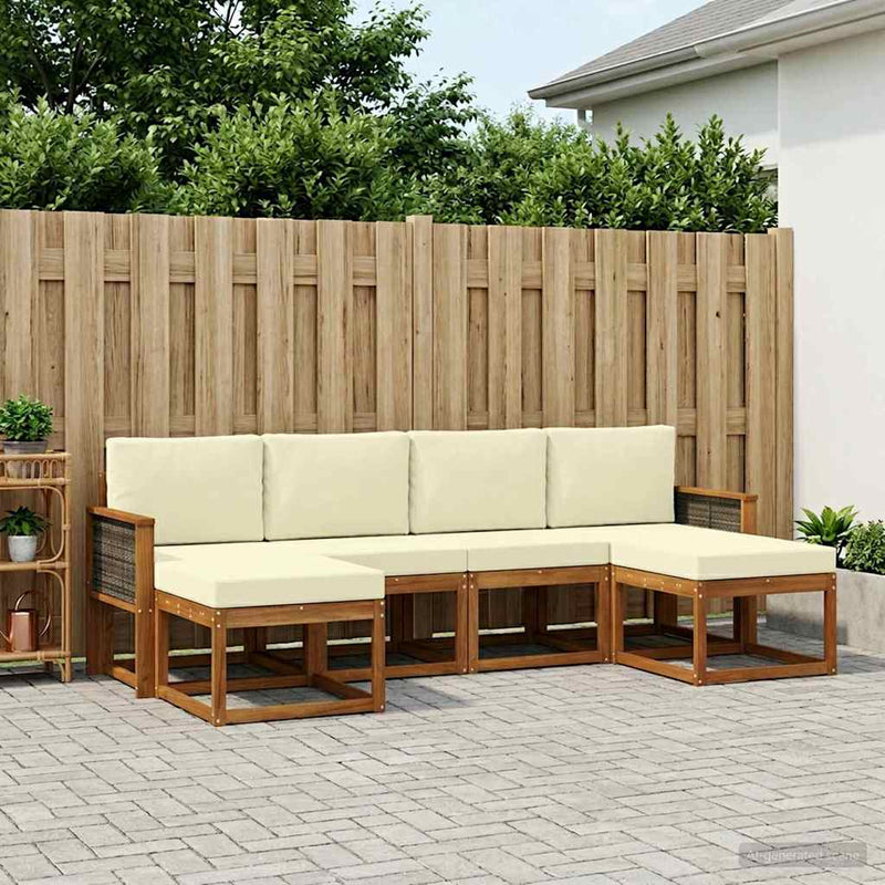 Set de canapele de exterior 6 buc. Natural și Crem Poliester