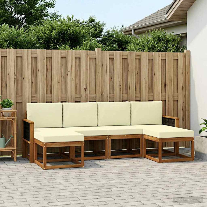 Set de canapele de exterior 6 buc. Natural și Crem Poliester