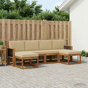Set de canapele de exterior 6 buc. Natural și Bej Poliester