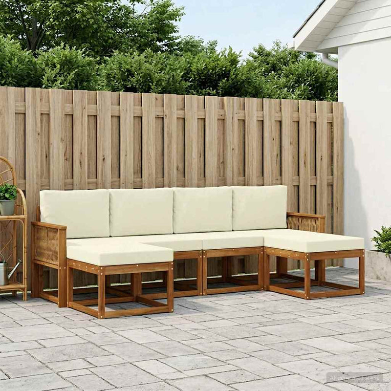 Set de canapele de exterior 6 buc. Natural și Crem Poliester