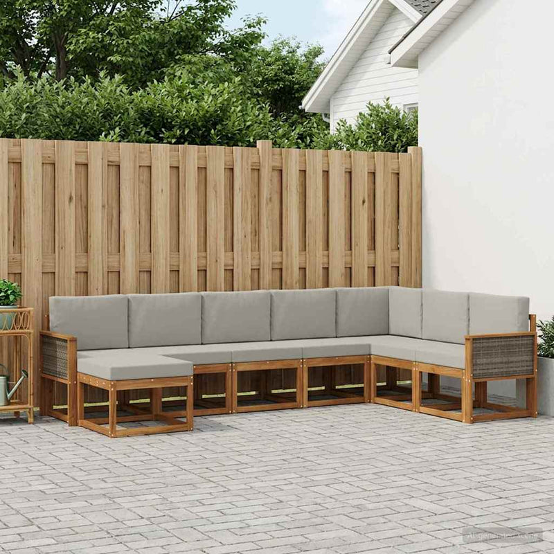 Set de canapele de exterior 8 buc. Natural și gri deschis