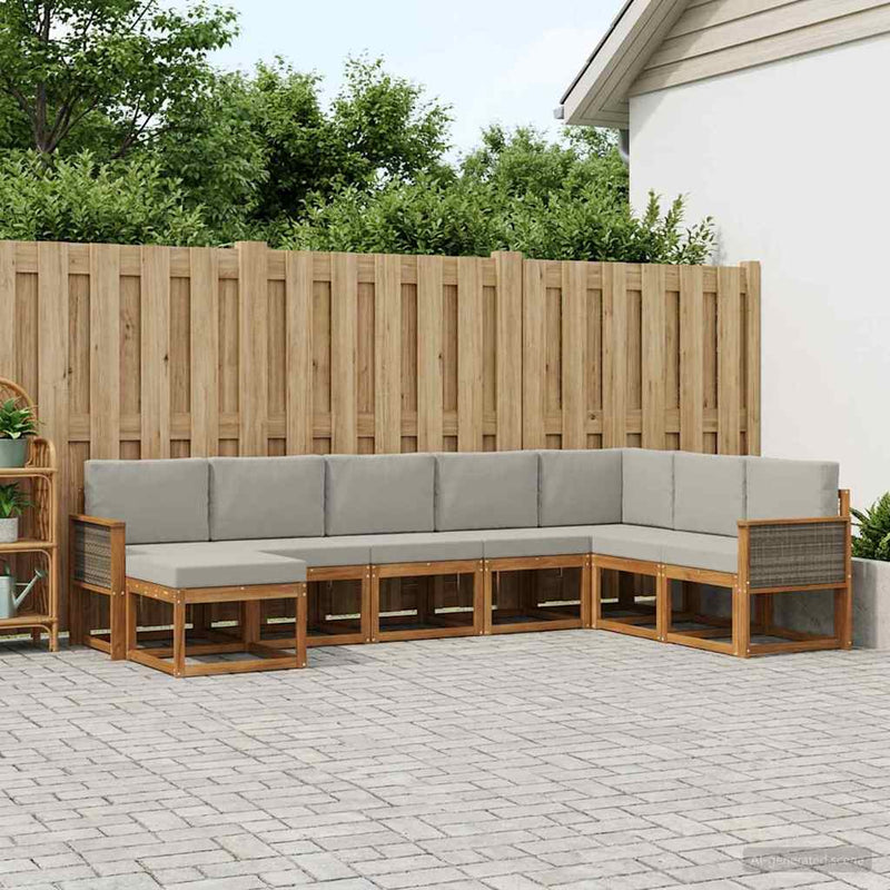 Set de canapele de exterior 8 buc. Natural și gri deschis