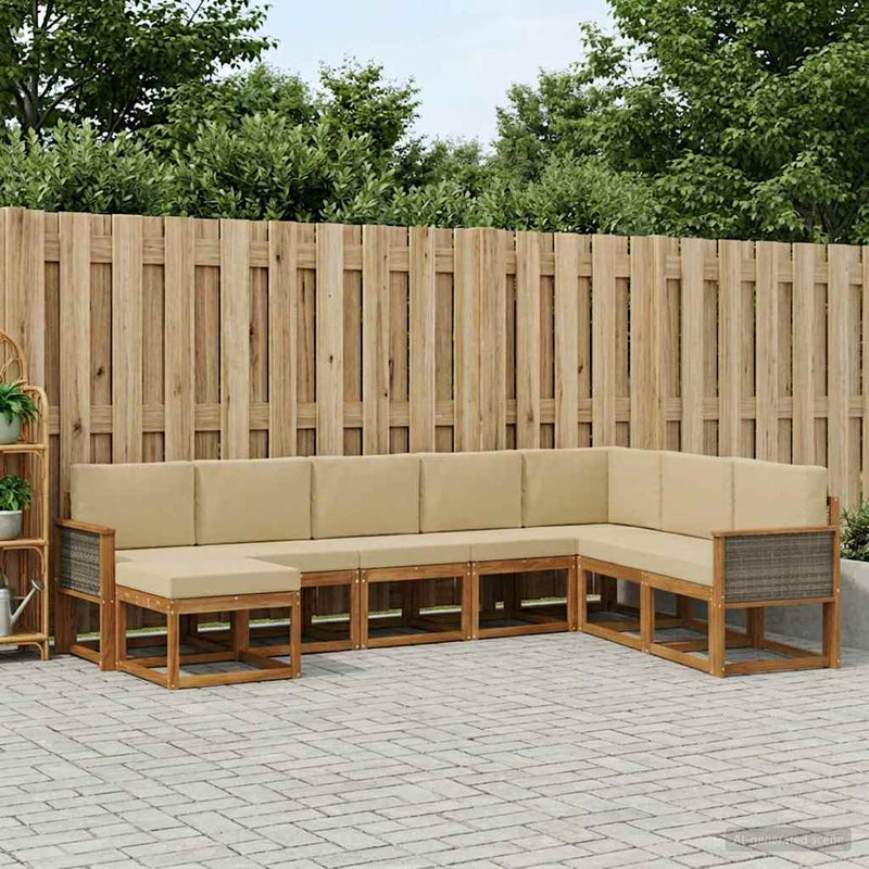 Set de canapele de exterior 8 buc. Natural și Bej