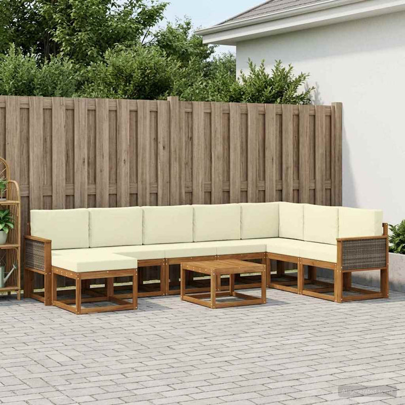 Set de canapele de exterior 9 buc. Natural și Crem