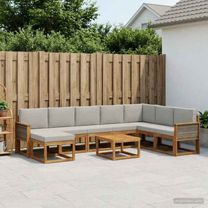 Set de canapele de exterior 9 buc. Natural și gri deschis