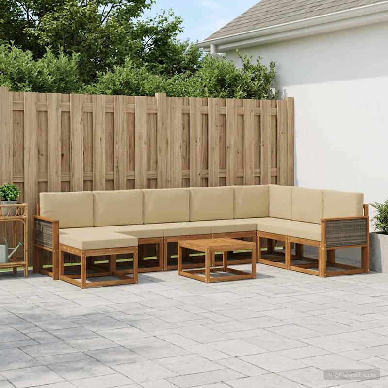 Set de canapele de exterior 9 buc. Natural și Bej