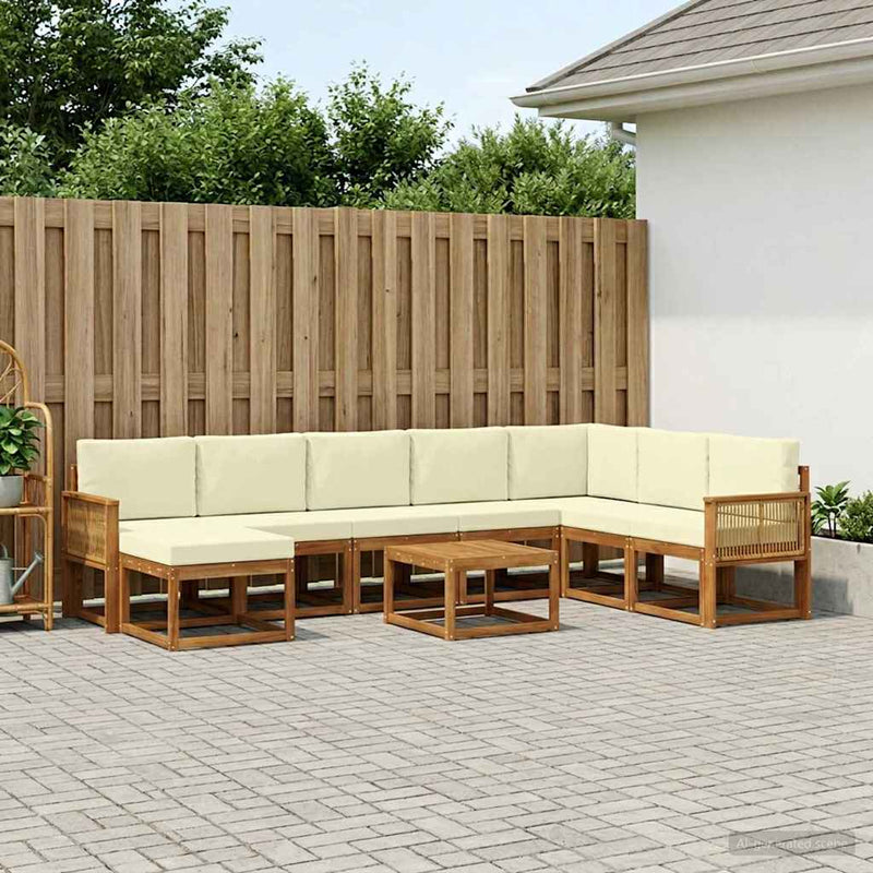 Set de canapele de exterior 9 buc. Natural și Crem