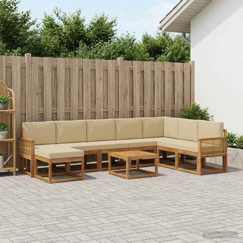 Set de canapele de exterior 9 buc. Natural și Bej