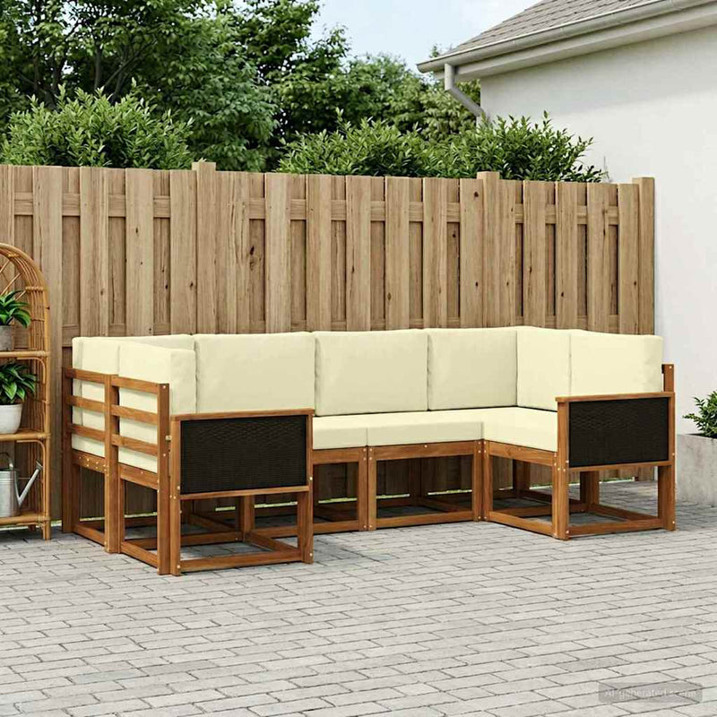 Set de canapele de exterior 6 buc. Natural și Crem