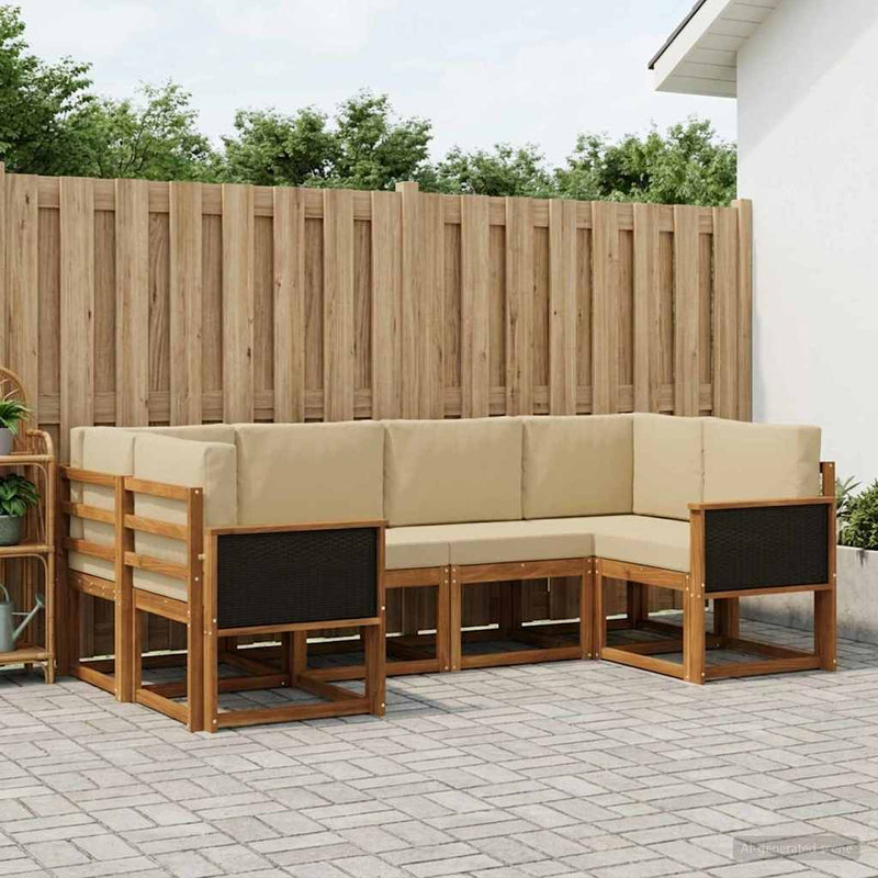 Set de canapele de exterior 6 buc. Natural și Bej