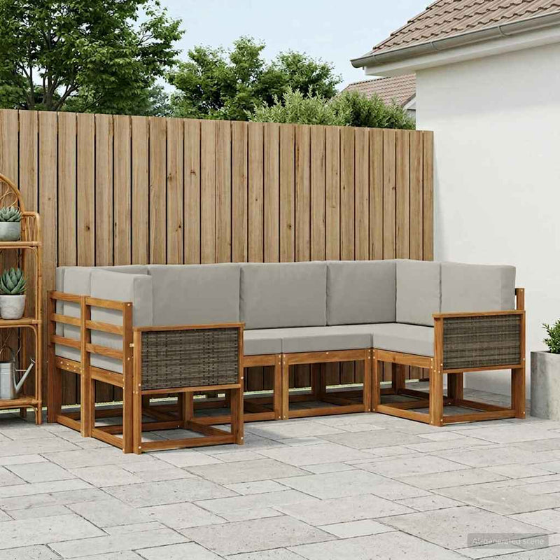 Set de canapele de exterior 6 buc. Natural și gri deschis