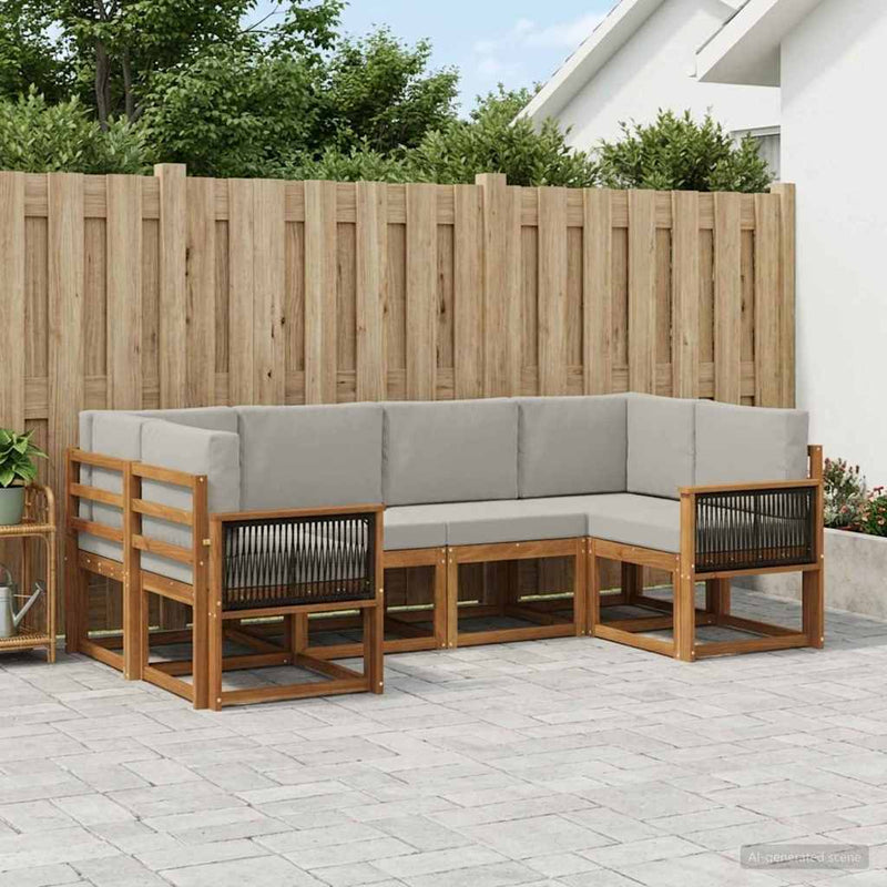 Set de canapele de exterior 6 buc. Natural și gri deschis