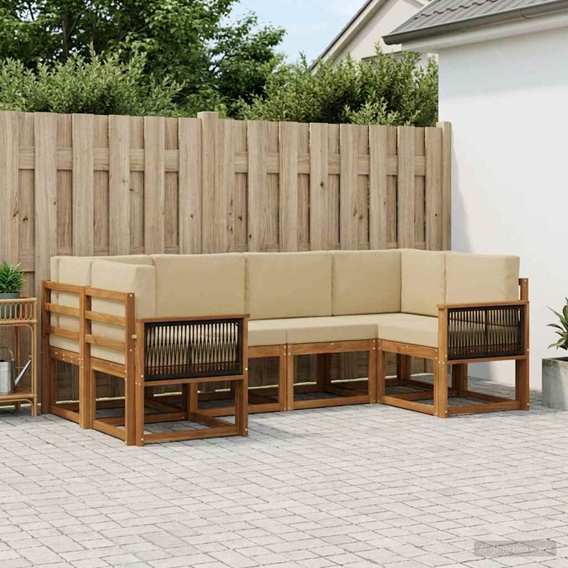 Set de canapele de exterior 6 buc. Natural și Bej