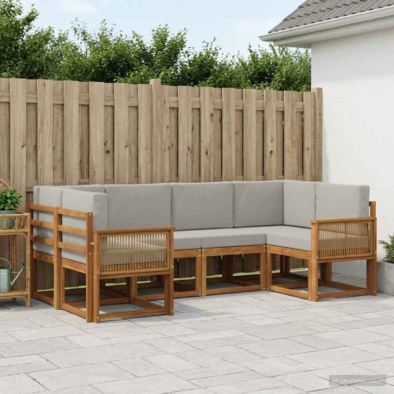 Set de canapele de exterior 6 buc. Natural și gri deschis