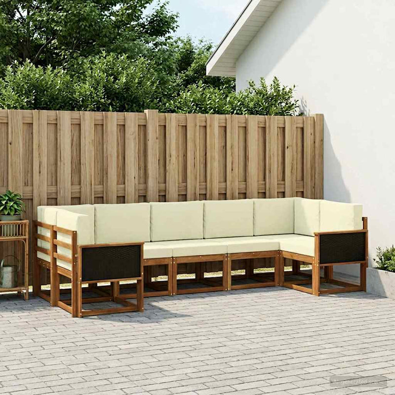 Set de canapele de exterior 7 buc. Natural și Crem