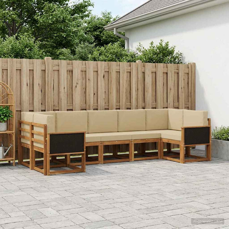 Set de canapele de exterior 7 buc. Natural și Bej