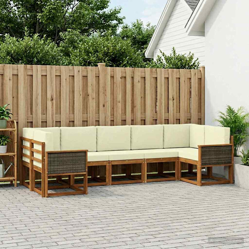 Set de canapele de exterior 7 buc. Natural și Crem