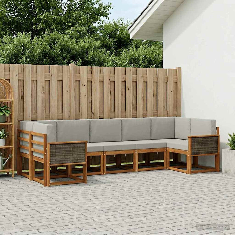 Set de canapele de exterior 7 buc. Natural și gri deschis