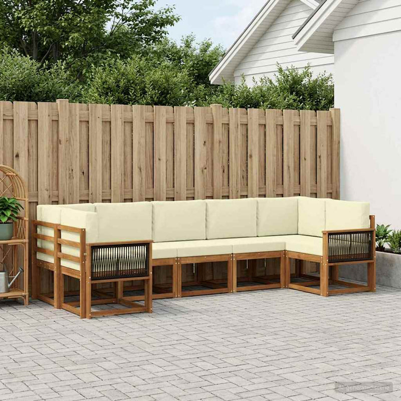 Set de canapele de exterior 7 buc. Natural și Crem