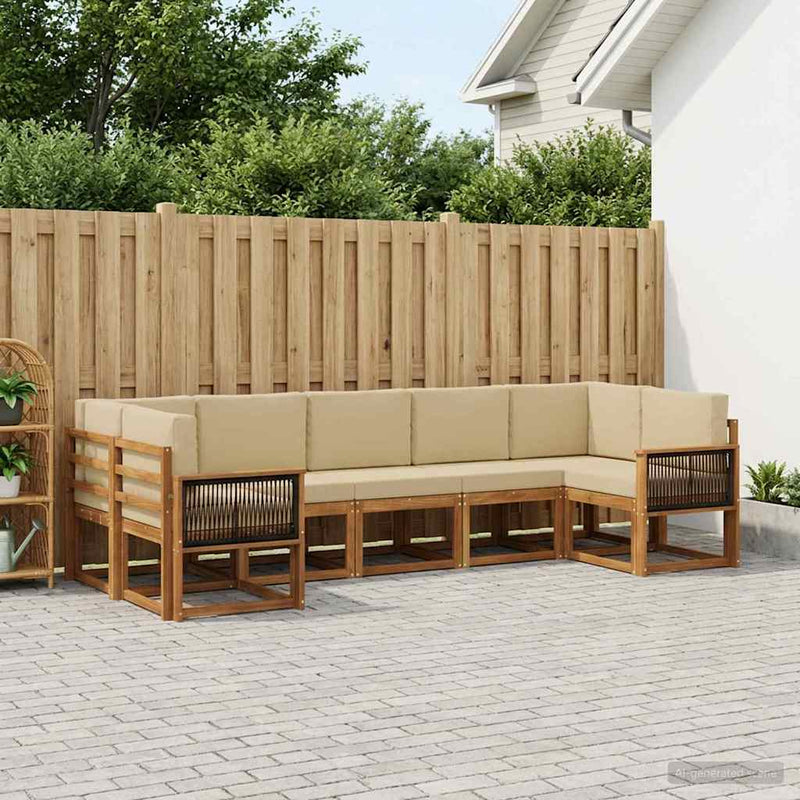 Set de canapele de exterior 7 buc. Natural și Bej
