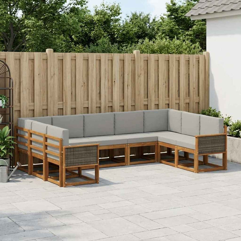 Set de canapele de exterior 9 buc. Natural și gri deschis
