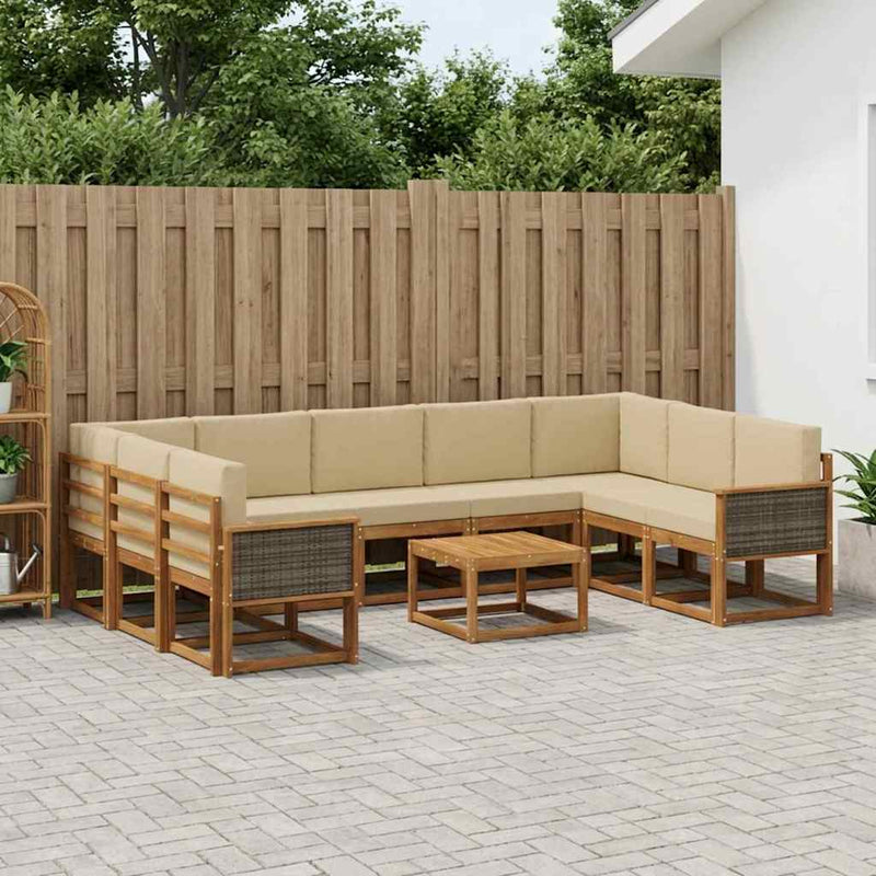 Set de canapele de exterior 10 buc. Natural și Bej