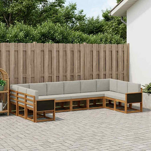 Set de canapele de exterior 10 buc. Natural și gri deschis