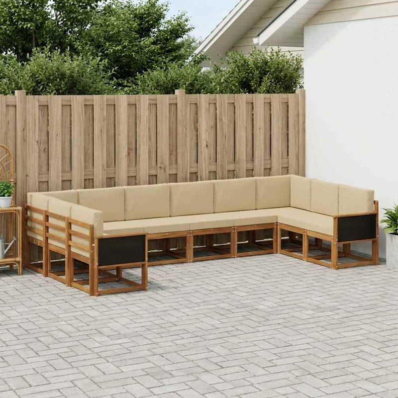 Set de canapele de exterior 10 buc. Natural și Bej