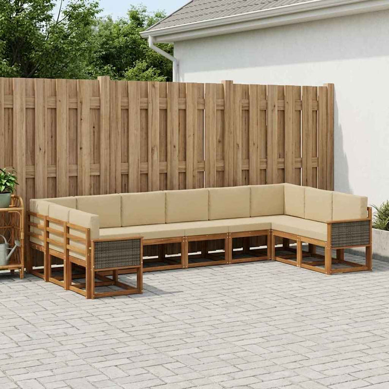 Set de canapele de exterior 10 buc. Natural și Bej