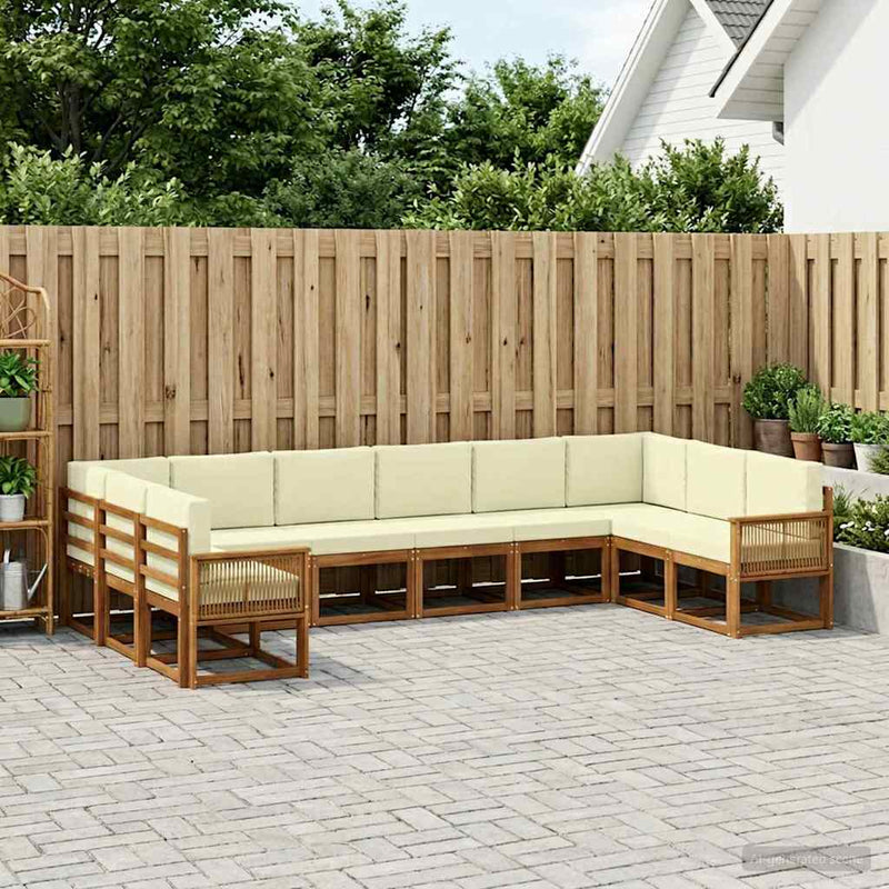 Set de canapele de exterior 10 buc. Natural și Crem