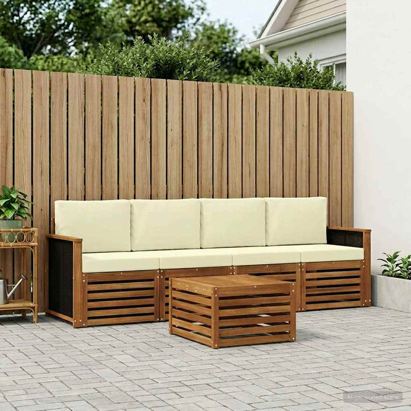 Set de canapele de exterior 5 buc. Natural și Crem
