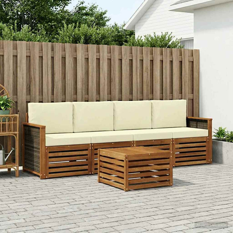 Set de canapele de exterior 5 buc. Natural și Crem