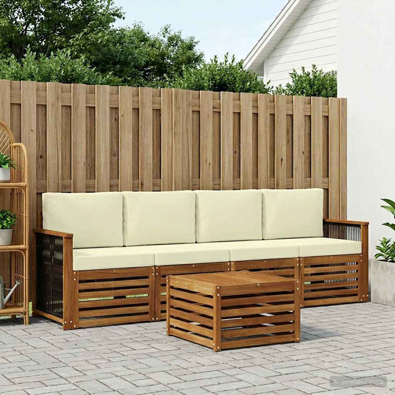 Set de canapele de exterior 5 buc. Natural și Crem