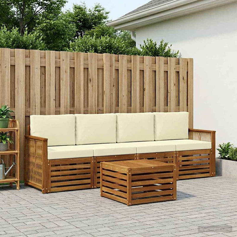 Set de canapele de exterior 5 buc. Natural și Crem