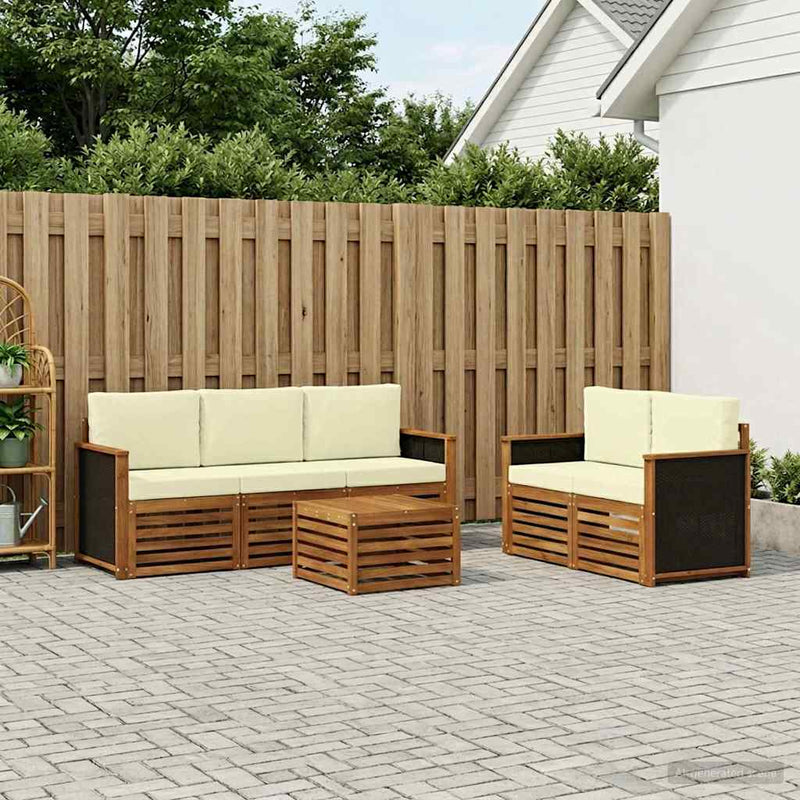 Set de canapele de exterior 6 buc. Natural și Crem