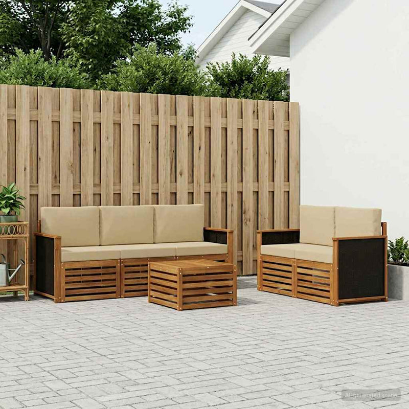 Set de canapele de exterior 6 buc. Natural și Bej