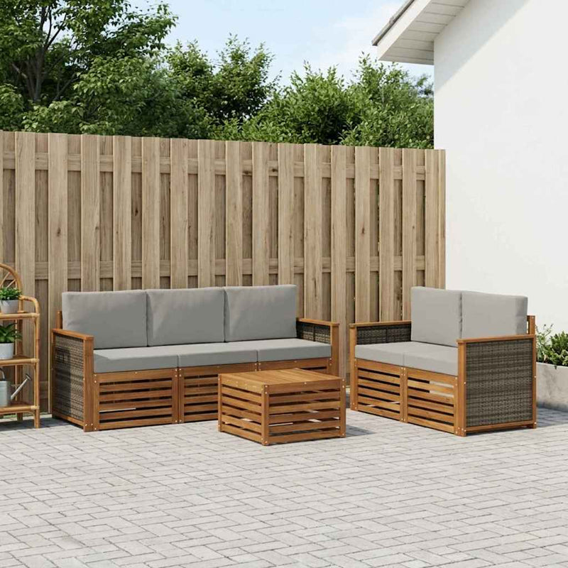 Set de canapele de exterior 6 buc. Natural și gri deschis