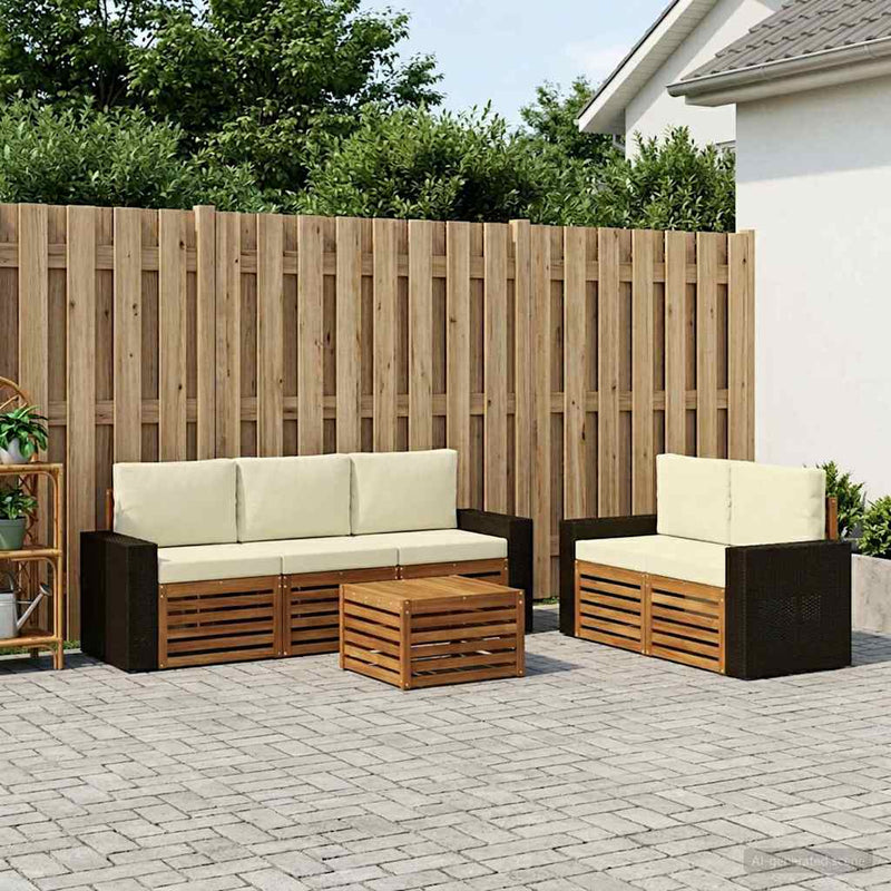 Set de canapele de exterior 6 buc. Natural și Crem