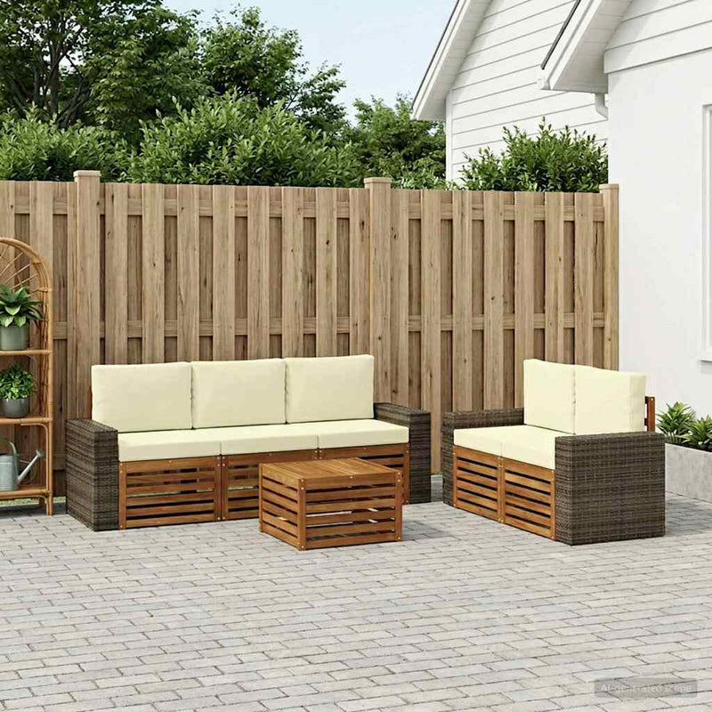 Set de canapele de exterior 6 buc. Natural și Crem