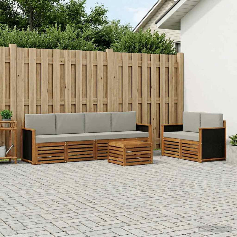 Set de canapele de exterior 7 buc. Natural și gri deschis