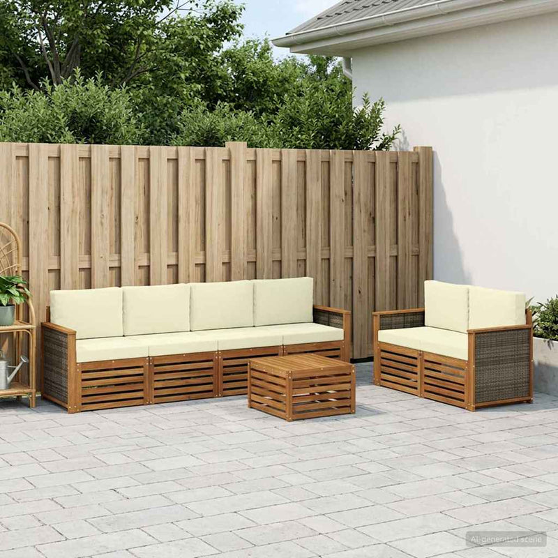 Set de canapele de exterior 7 buc. Natural și Crem