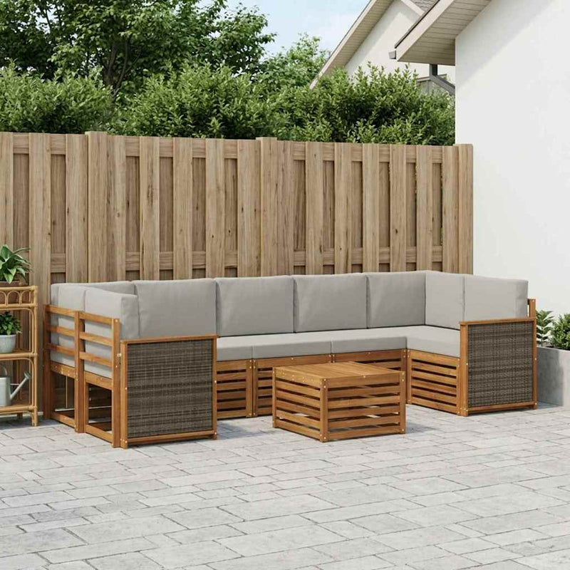 Set de canapele de exterior 8 buc. Natural și gri deschis