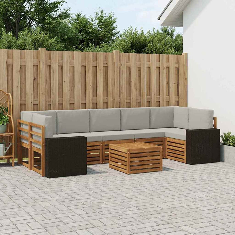 Set de canapele de exterior 8 buc. Natural și gri deschis