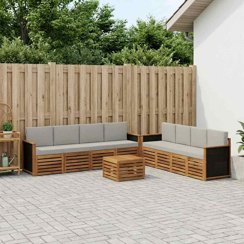 Set de canapele de exterior 9 buc. Natural și gri deschis