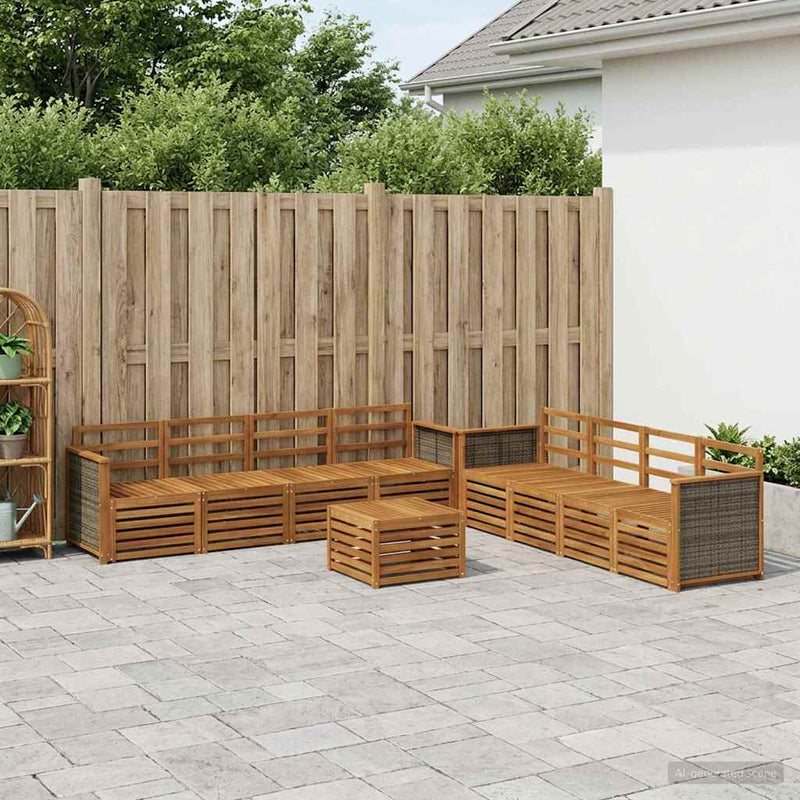 Set de canapele de exterior 9 buc. natural
