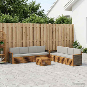 Set de canapele de exterior 9 buc. Natural și gri deschis